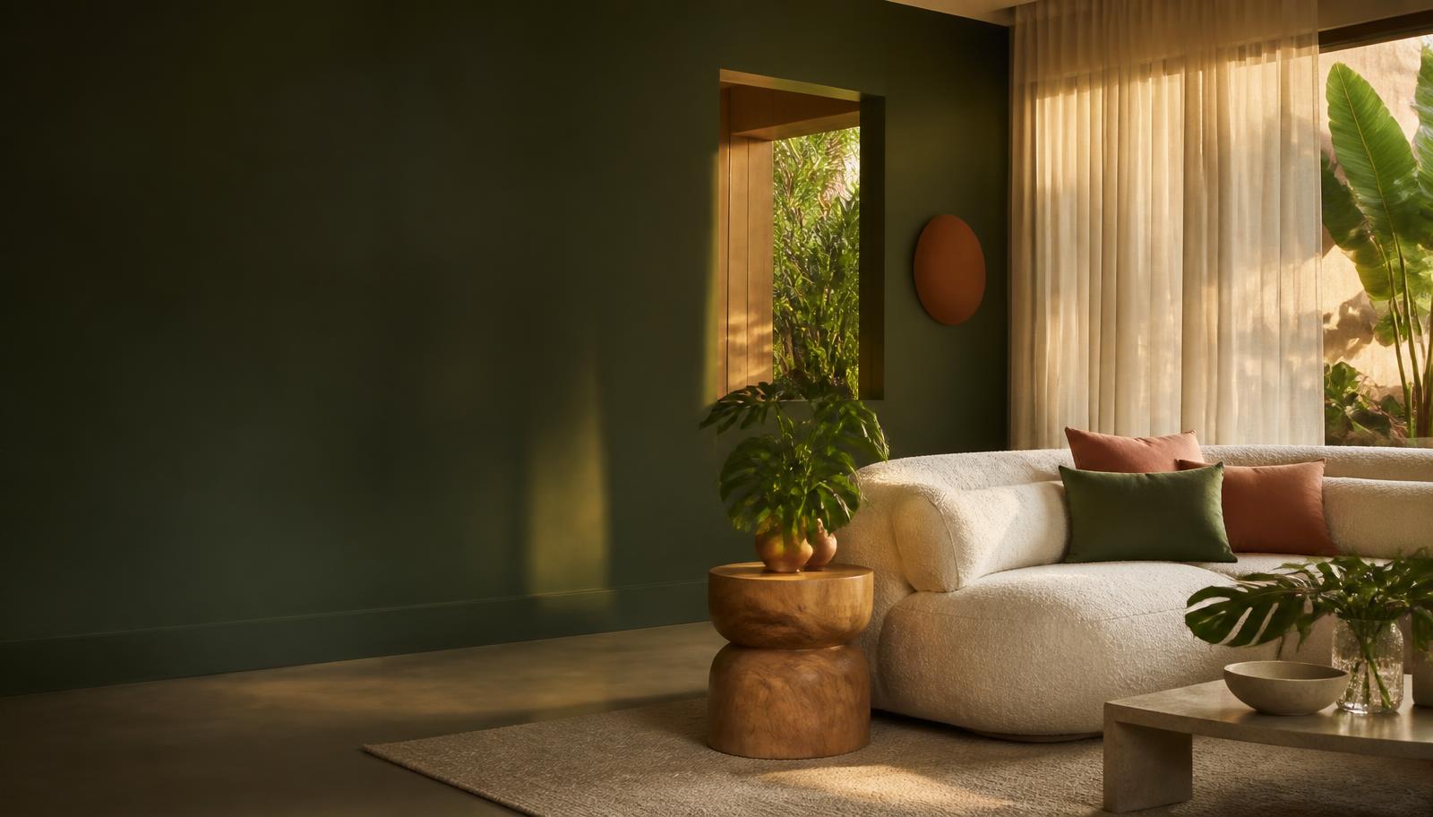 Sala aconchegante decorada em tons naturais